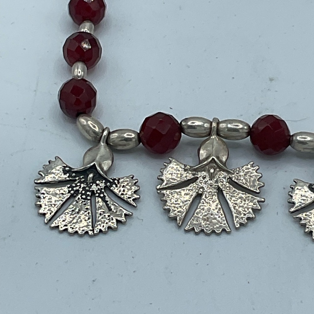 “VINTAGE GINGKO LEAF NECKLACE” Silver with Brown Faceted “Jet”  Beads. - Picture 4 of 15